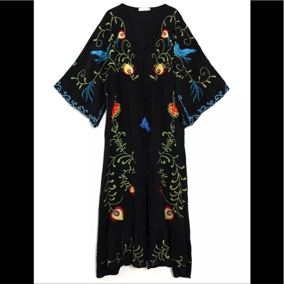 Bohemian Embroidered Black Hearts Magic Long Maxi Gown In Black 5 Star ⭐️ Fav - Picture 6 of 7